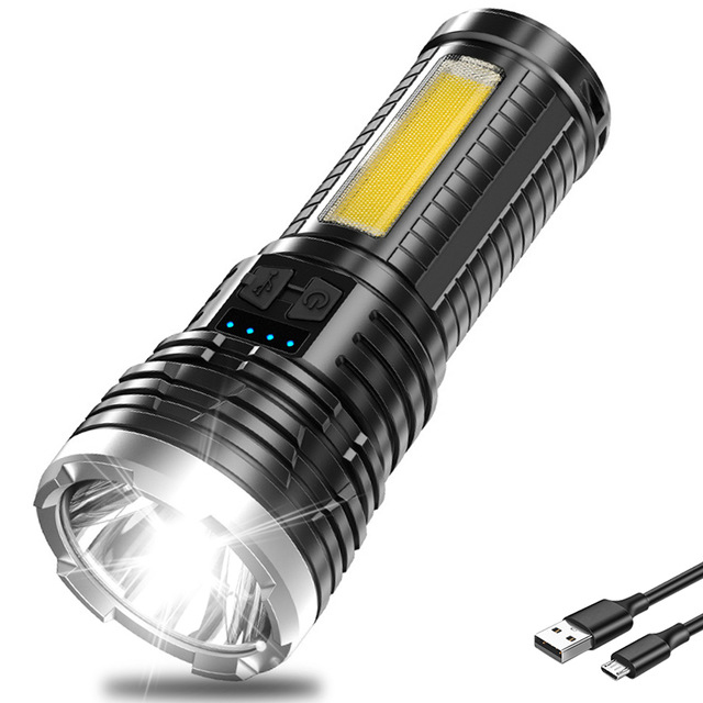 XANES 81007 1000LM USB Rechargeable LED Flashlight with COB Side Light Built-in 18650 Battery Power Display Double Light