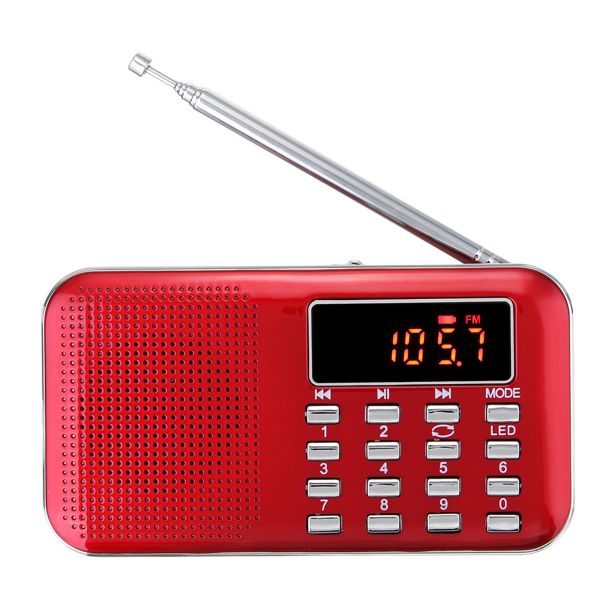 L-218AM FM AM Radio Digital LCD Supper Bass Mini Speaker AUX USB TF LED Light - Red Colour