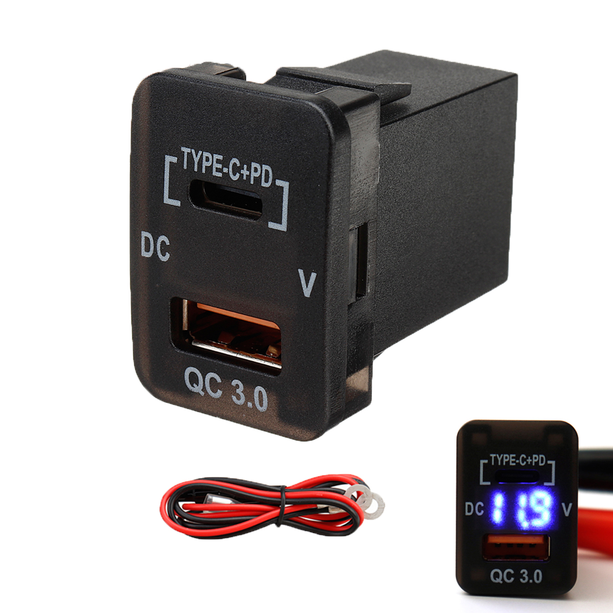 TYPE C+PD & QC3.0 Port Dual Battery Volt Meter for Toyota Prado 150 Landcruiser