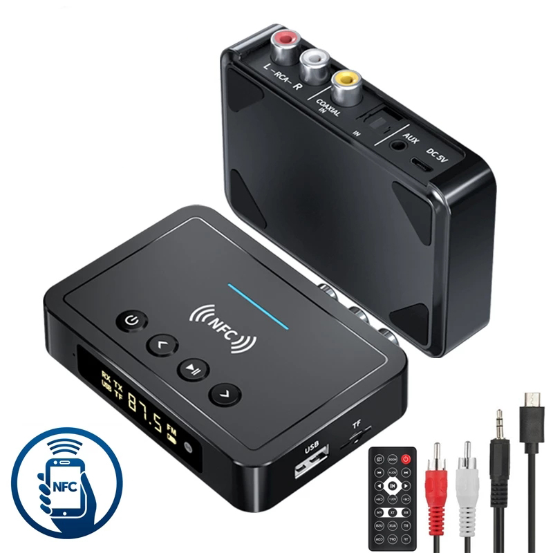 Bakeey OLED Display NFC-enabled bluetooth V5.0 Audio Transmitter Receiver Wireless 3.5mm Aux / 2RCA / Optical Audio Adapter