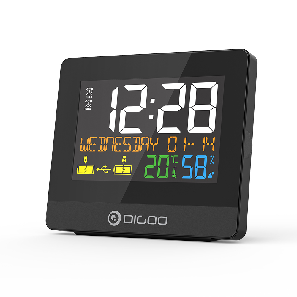 DIGOO DG-8291 Dual USB Charging Port Alarm Clock Hygrometer 10W Phone Charger Snooze NAP Countdown Desktop Decorative Clock
