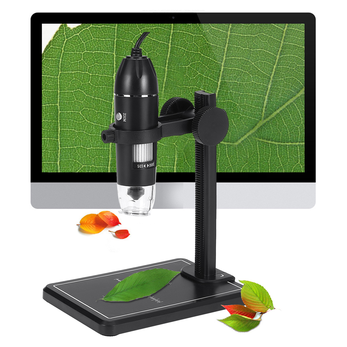 1600X 8LED 2MP USB Digital Microscope Borescope Magnifier Camera +Stand Holder (Black Colour)