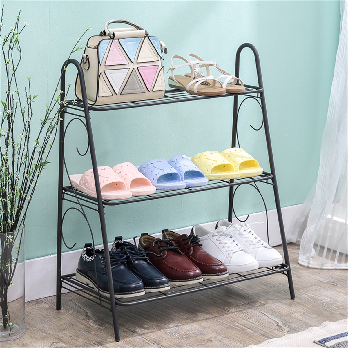 Three Layers of Ironwork Shoe Rack Modern Simple Style Shoe Cabinets
