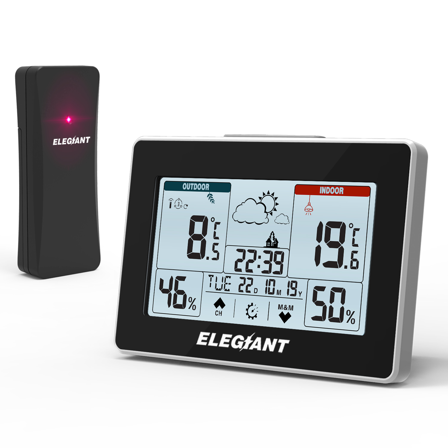 ELEGIANT EOX-9906 Multifunctional Weather Station Clock Electronic Alarm Clock Indoor Outdoor Thermometer Hygrometerumidity