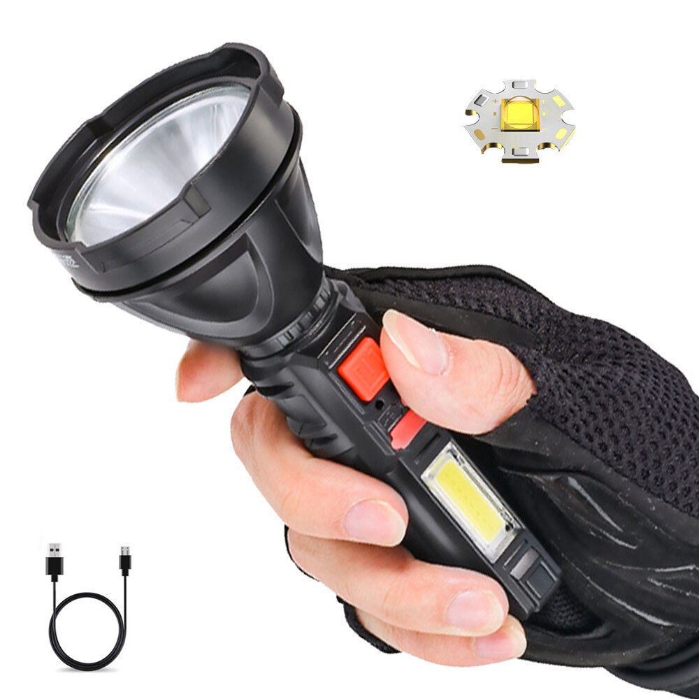 XANES 2000lm Long Shoot Strong OSL Flashlight with COB Sidelight USB Rechargeable Portable LED Torch Powerful Spotlight