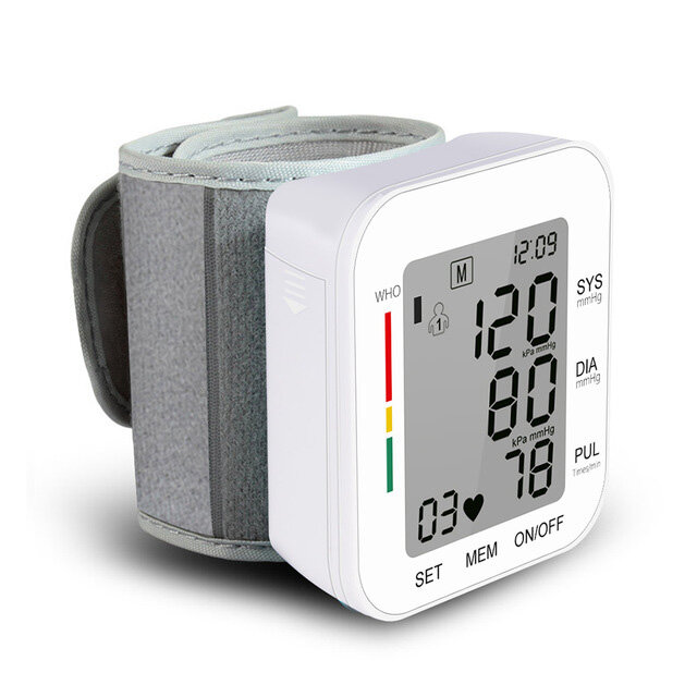 Electric Digital High Precision Blood Pressure Monitor Pulse Heart Beat Rate Meter Device Medical Equipment Tonometer - White