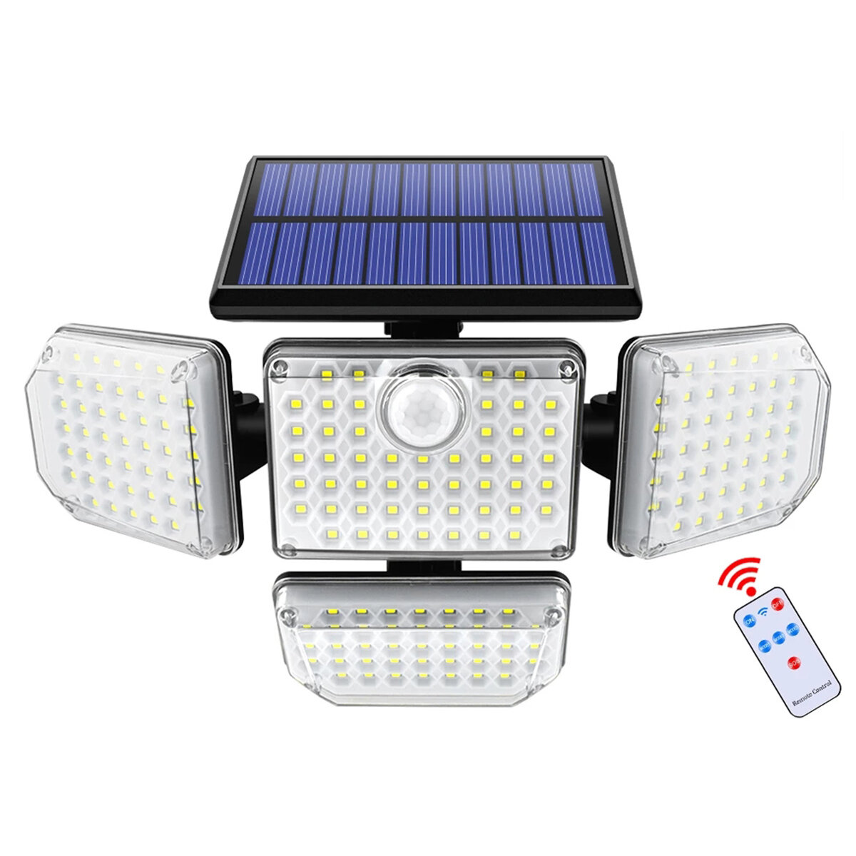 182LED Solar Wall Lamp Three-head Induction Street Light Pathway Lighting With Remote Control
