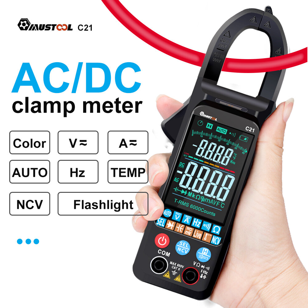 AC/DC Current Voltage Digital Clamp Meter Large Color Screen NCV 6000 Counts True RMS Automatic Measurement Smart Multimeter