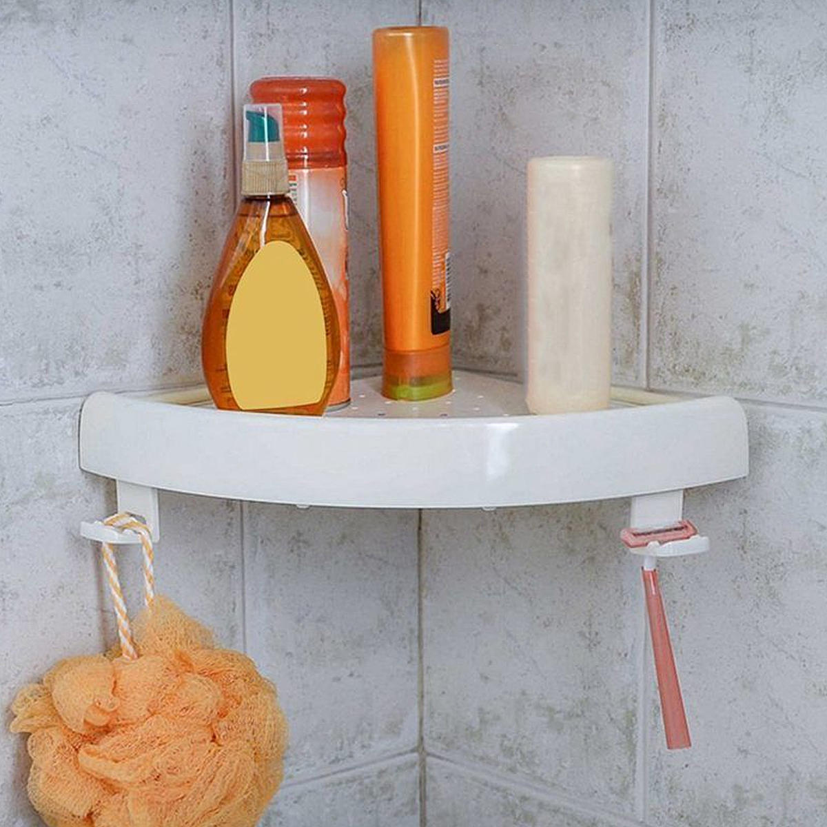 Bathroom Shower Corner Storage Paper Shelf Holder Shower Caddy Holder Rack White Organizer