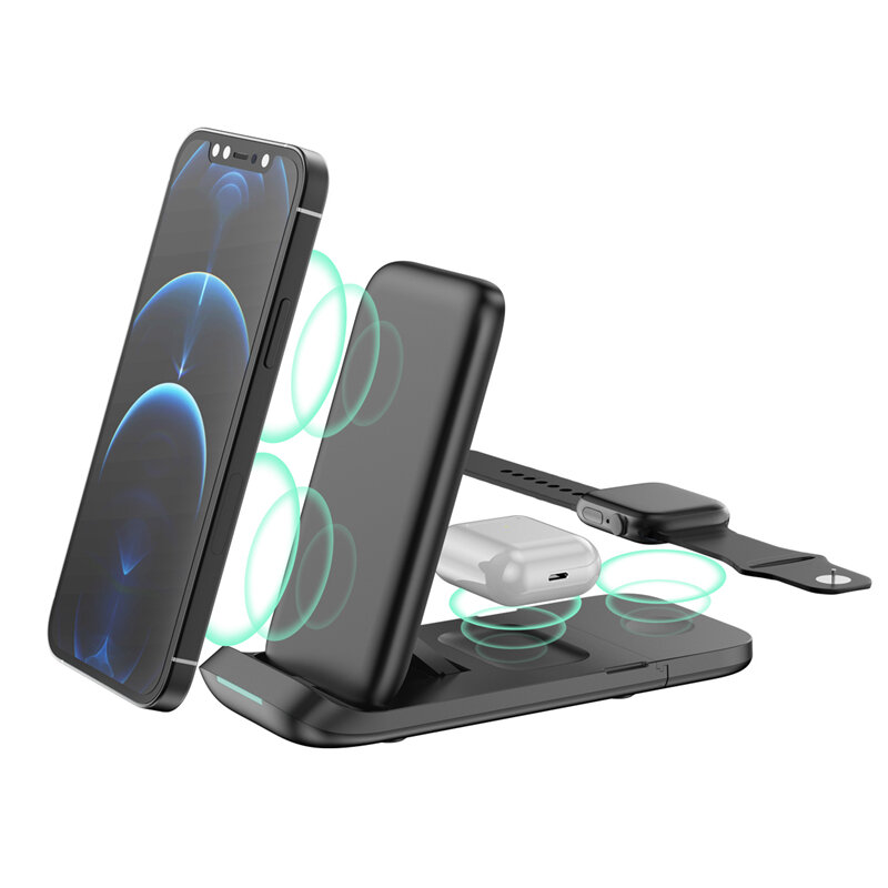 Bakeey 3 In 1 15W 10W 7.5W 5W Wireless Charger Fast Wireless Charging Holder For Qi-enabled Smart Phones - Black