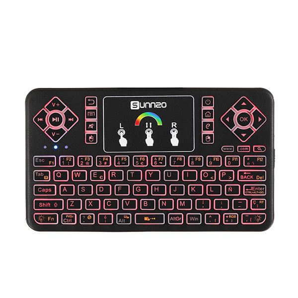 SUNNZO Q9 Air Mouse Spanish Version Wireless Colorful Backlit 2.4GHz Touchpad Mini Keyboard