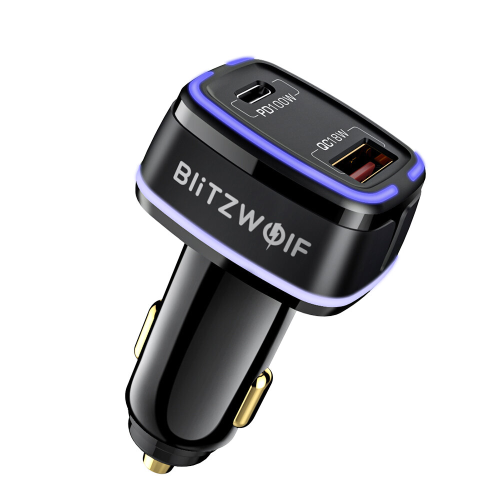 BlitzWolf BW-SD8 118W 2-Ports 100W USB-C PD3.0 + 18W QC3.0 USB Car Charger Adapter Support AFC FCP SCP VOOC Fast Charging