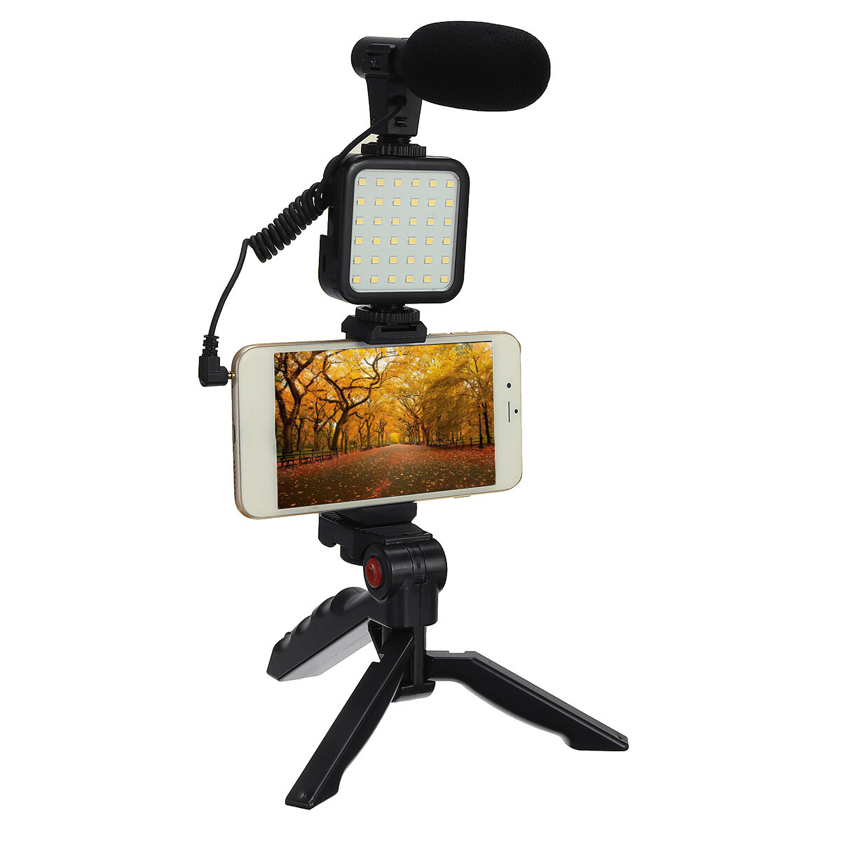 Live Broadcast Kit with Tripod Microphone Set LED Fill Light Dimmable Lighting Lamp Remote Control Phone Clip for Photography