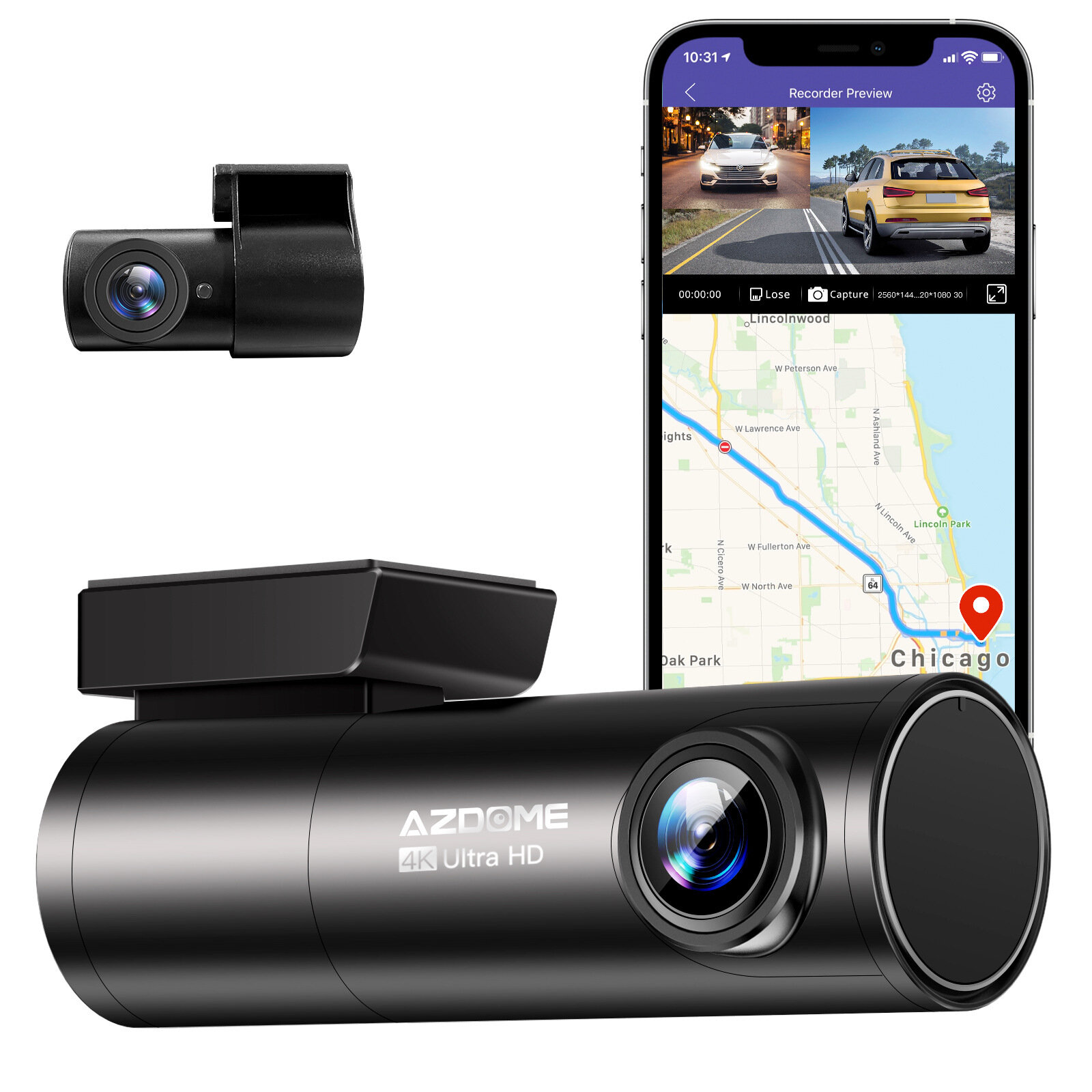 AZDOME M300S 4K Front Rear Dash Cam Voice Control Car Camera With UHD 2160P Built in WiFi GPS Night Vision WDR