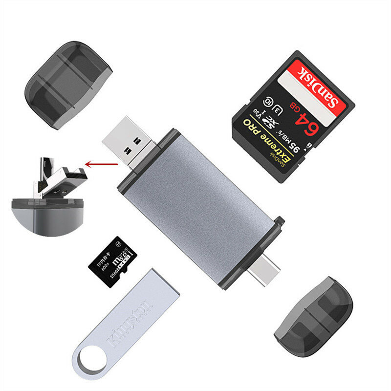 Bakeey 6 in 1 Multifunction Card Reader USB 3.0 10Gbps High-speed Type-C / Micro-USB / SD / TF Aluminium Alloy Card Reader OTG