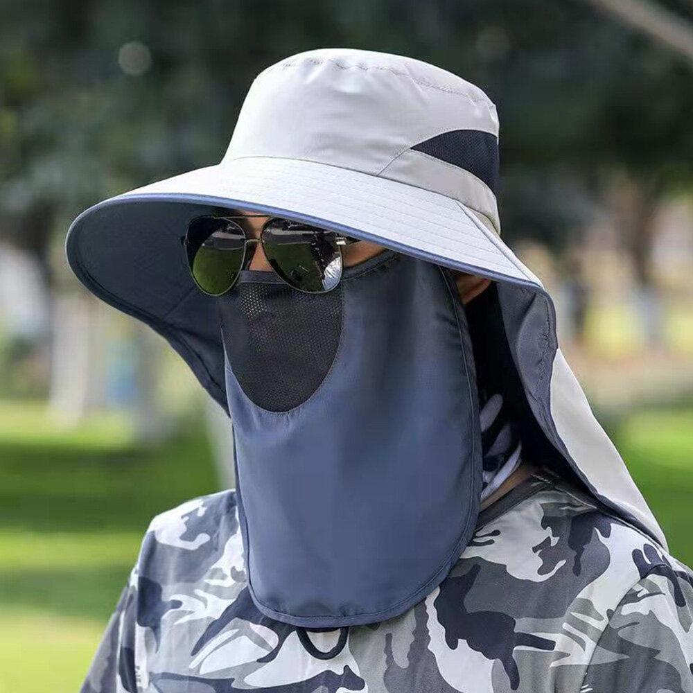 Men Women Bucket Hats Polyester Adjustable Detachable Breathable Sunscreen Face Cover Neck Guard Waterproof Bucket Hats