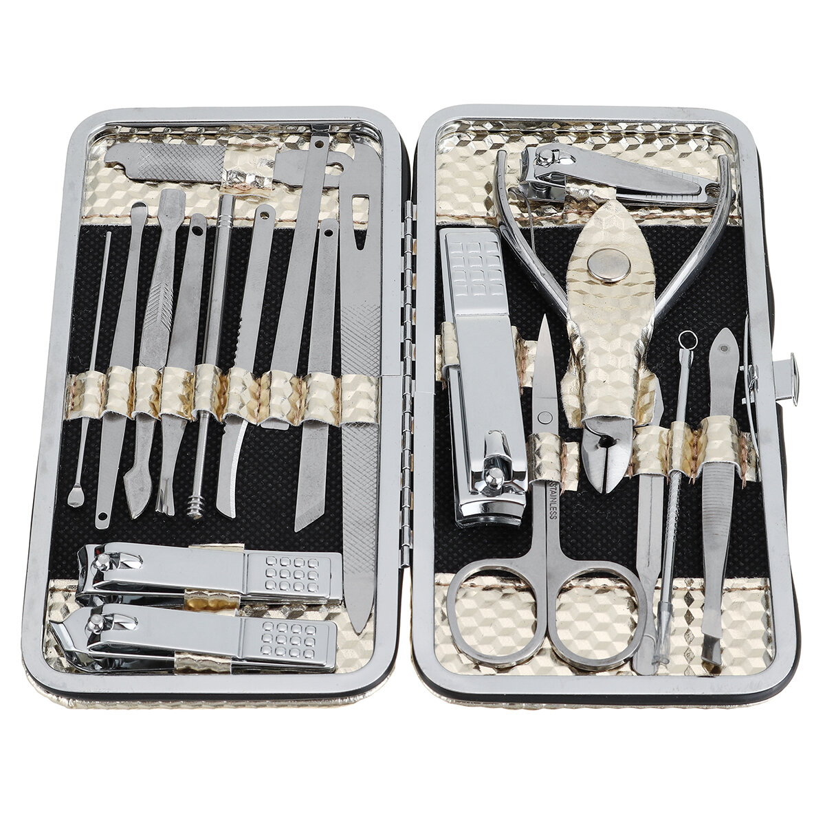 19PCS Stainless Steel Nail Clippers Pedicure Manicure Set Cleaner Cuticle Grooming Kit