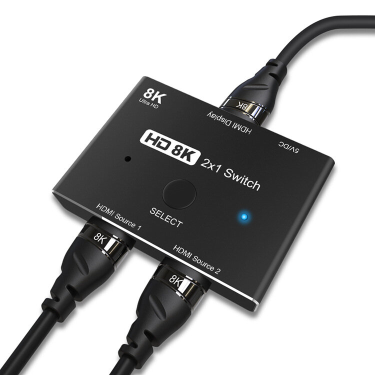 CABLEDECONN HDMI 2.1 Ultra HD High Speed 48Gbps Directional Switch 2 in 1 out 8K@60Hz 4K@120Hz Splitter Converter Adapter 