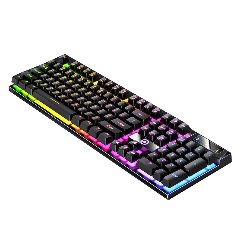 K500 104 Keys Wired Keyboard Mechanical Feel Colorful Backlit Splash-proof Multimedia Keys Ergonomic Gamer Keyboard
