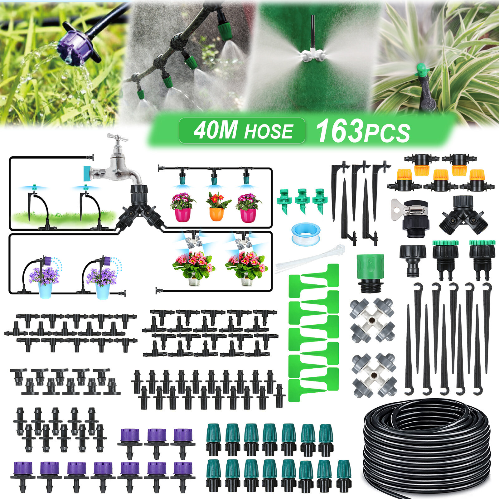 JETEVEN 40M Drip Irrigation Kit Automatic Sprinkler DIY Garden Watering Micro Drip Irrigation System Hose Kits