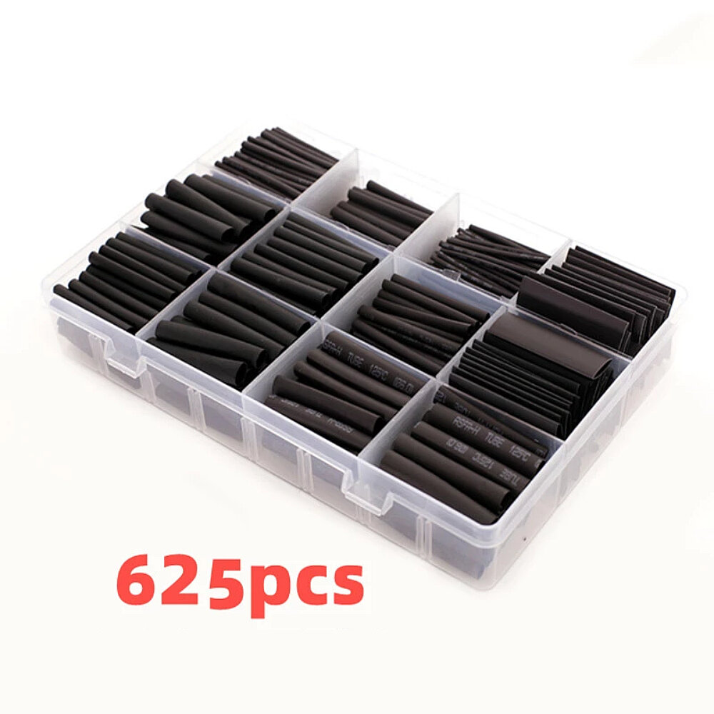625pcs Black Boxed Heat Shrinktubing 2:1 Electronic DIY Kit Insulated Polyolefin Sheathed Shrink Tubing Cables And Cables Tube