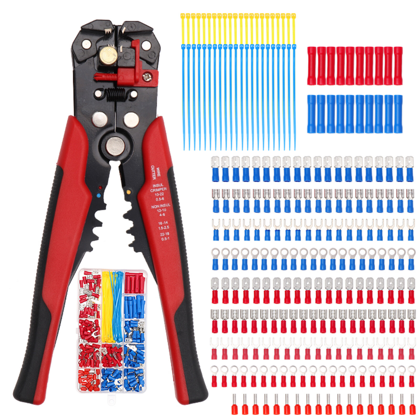 260PCS Crimp Cable Terminals Set Kit Heat Shrink Insulated Wire Electrical Connector Assorted Box with Wire Stripping Plier