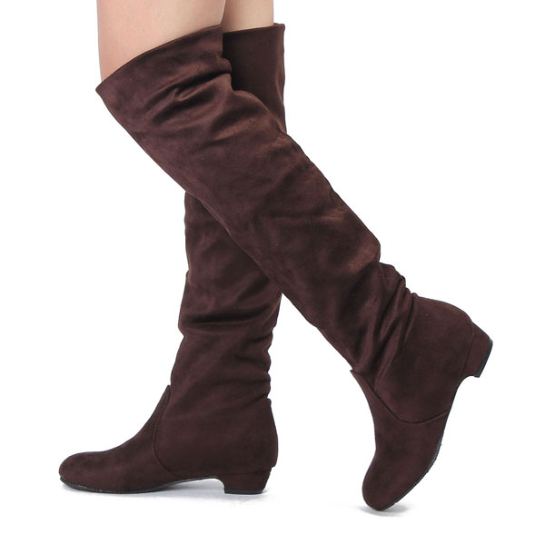Women's Stylish Winter Flat Heel Over The Knee Suede Slouch Boots Shoes ...