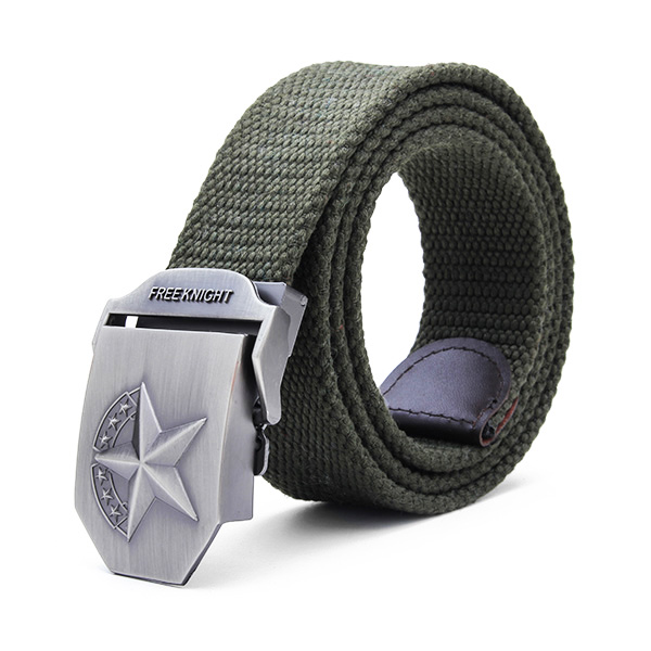 140CM Men's Belt Strip with Extended Thickening Canvas Weaving Buckle Army Green Colour