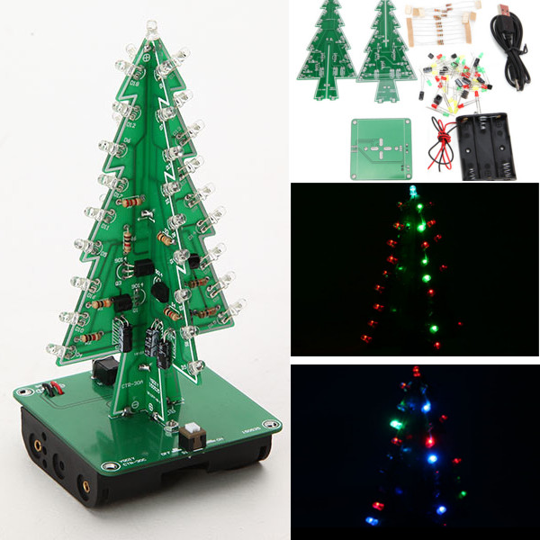 3D 3 Colours LED Christmas Tree Flash Kit Electronic Learning Kit DIY for Decoration