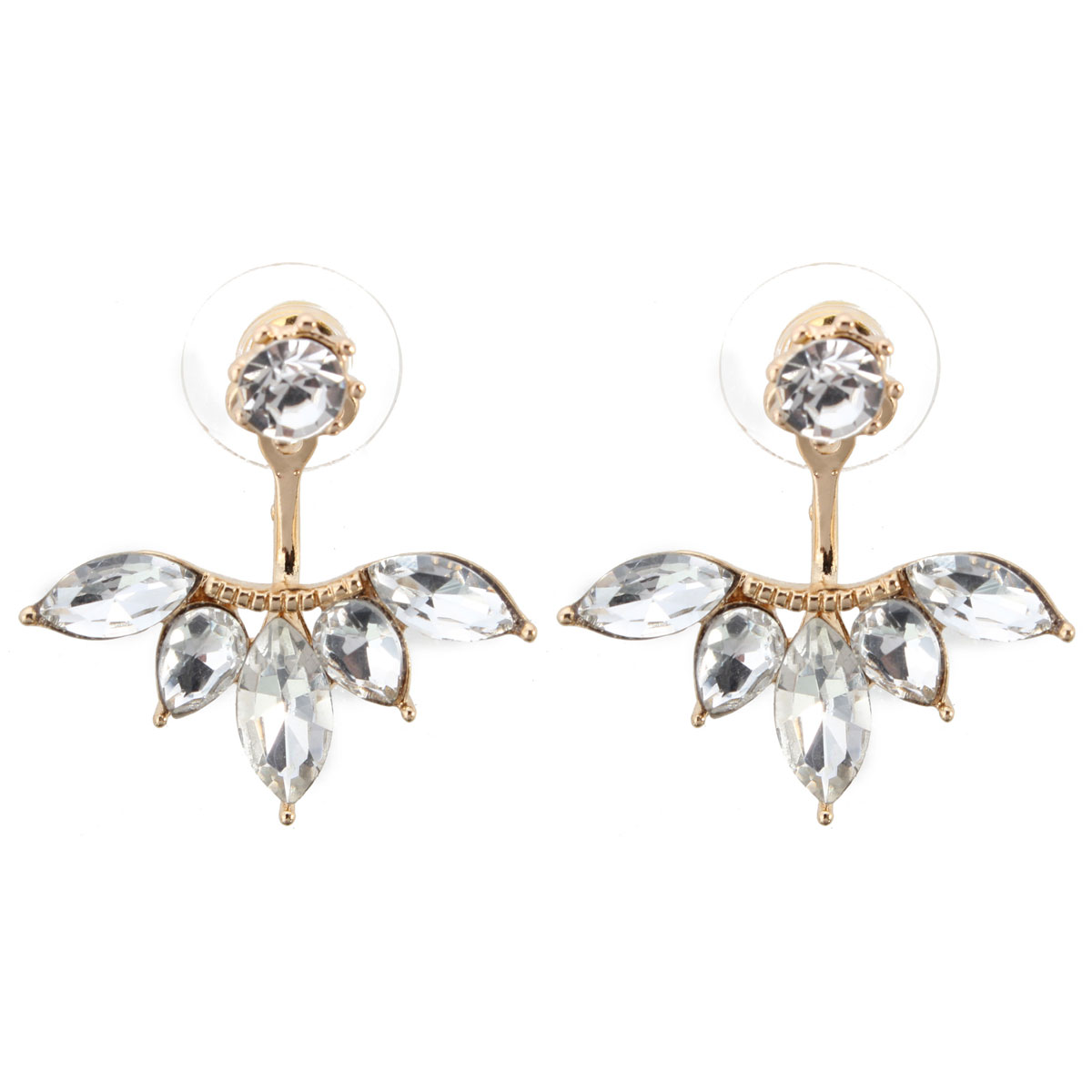 Women's Elegant Silver Gold Plated Zircon Leaf Ear Stud Earrings ...