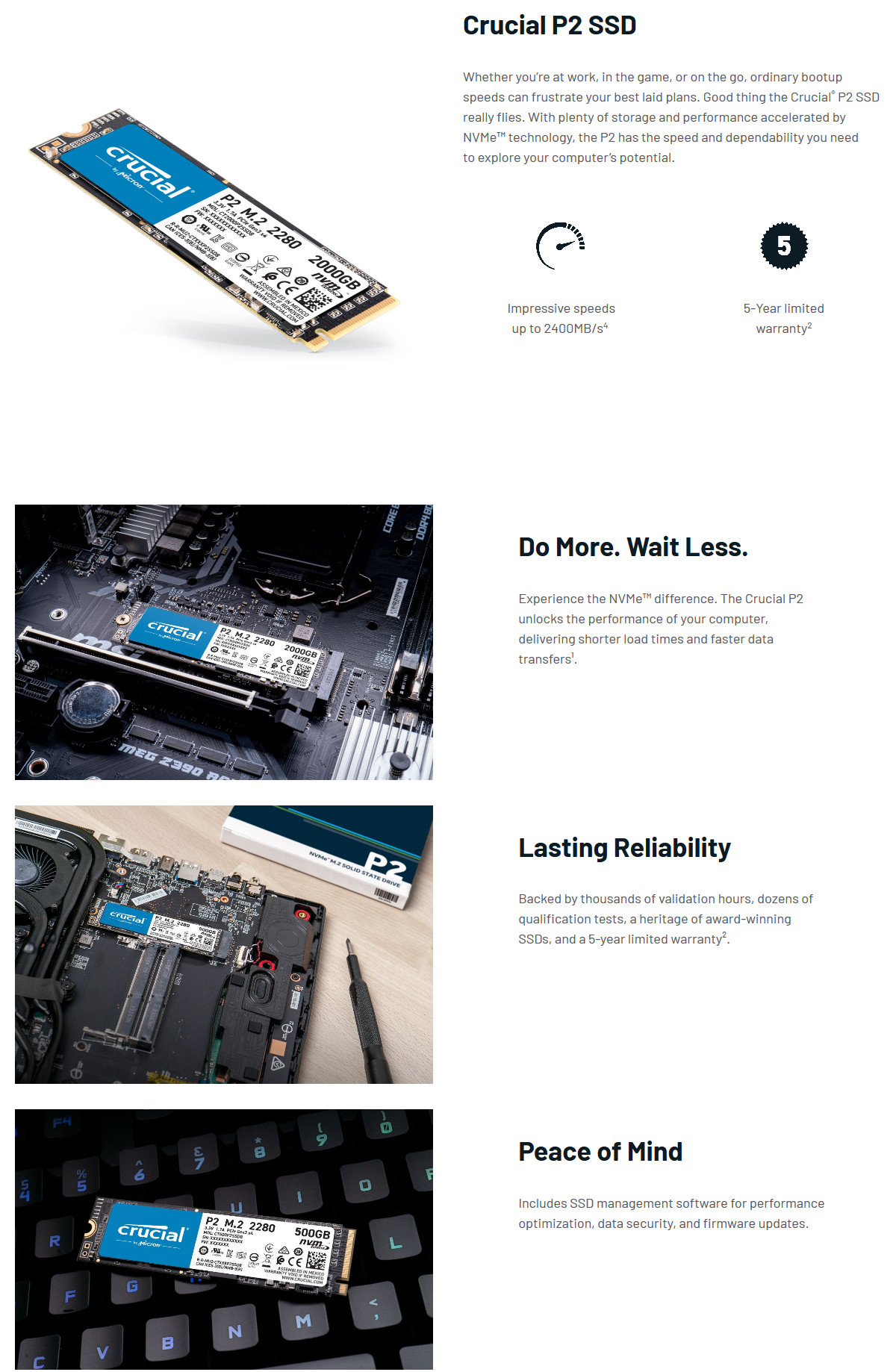 Crucial P2 2TB 3D NAND NVMe PCIe M.2 SSD Up to 2400MB/s (CT2000P2SSD8